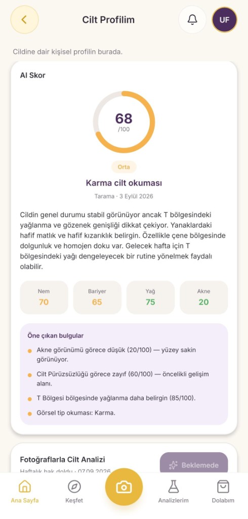 AI görsel cilt analizi ekranı