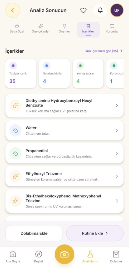 İçerik listesi ekranı
