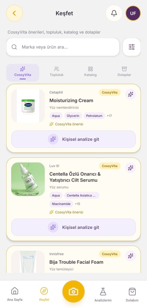 Keşfet ekranı