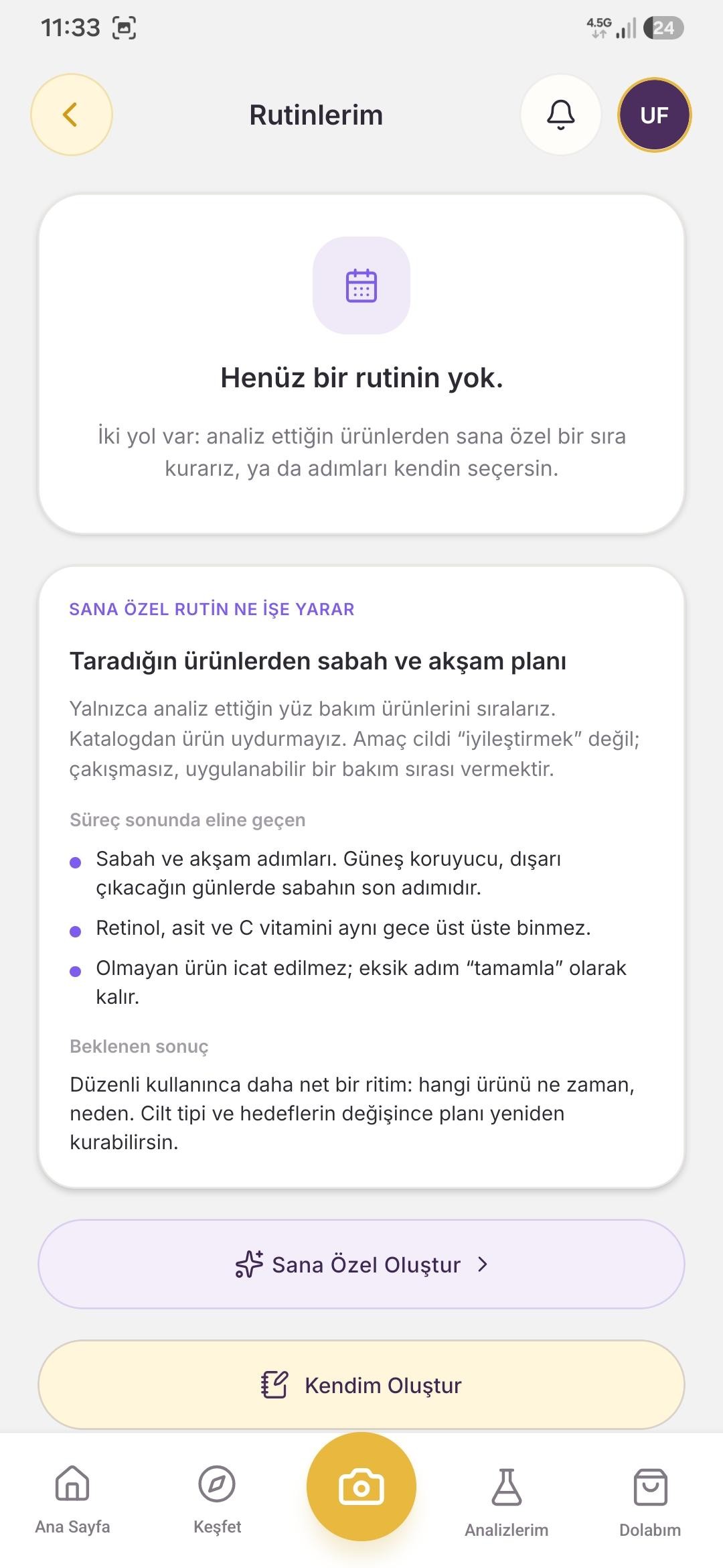 Rutin oluşturma ekranı
