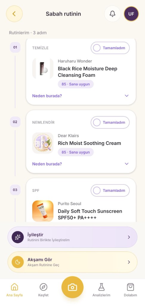 Sabah rutini ekranı