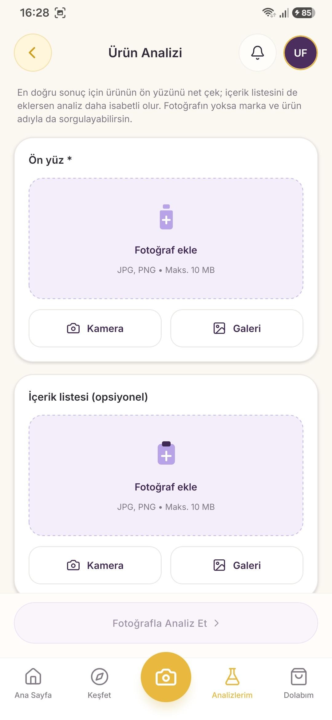 Ürün tarama ve analiz