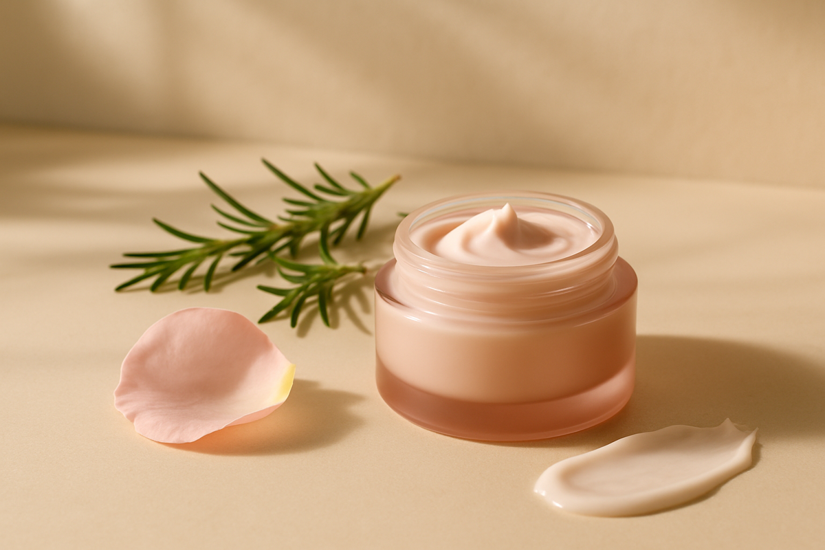 Darphin Rose Hydra-Nourishing Oil Cream, gül yaprakları ve biberiye ile hazırlanmış nemlendirici bakım temalı görsel