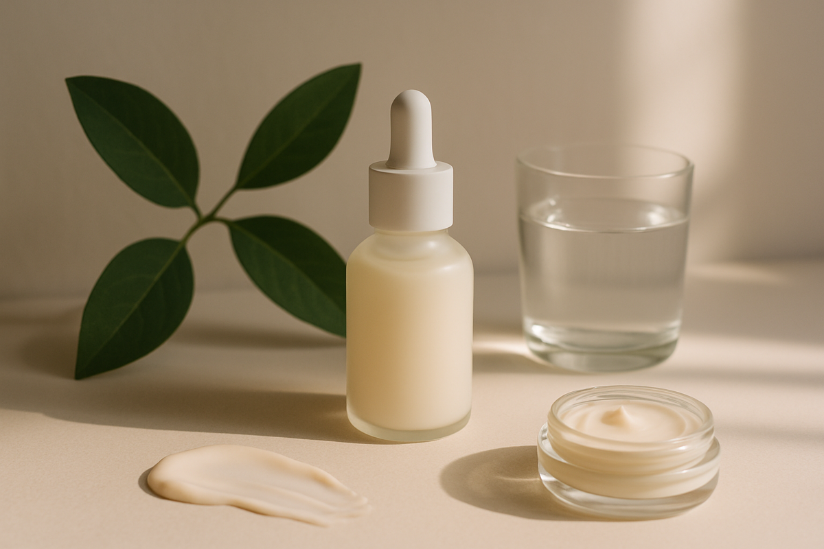 Sensilis Pure Perfection SPF10 nemlendirici ve matlaştırıcı fluid ürününü temsil eden sade kozmetik kompozisyonu